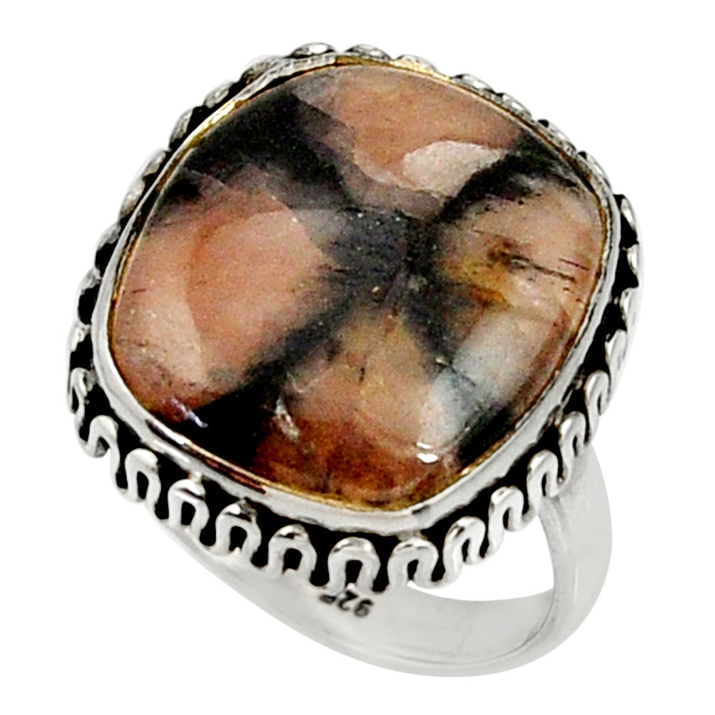 925 silver 13.07cts natural brown chiastolite solitaire ring size 8 r28127