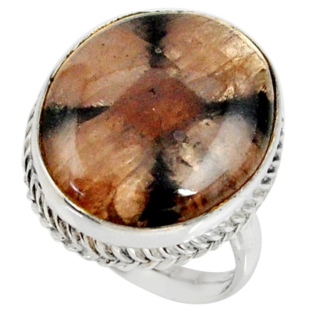 925 silver 18.63cts natural brown chiastolite solitaire ring size 8 r28138