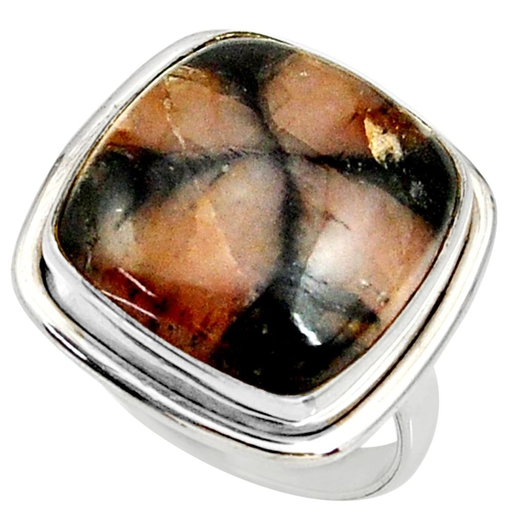 925 silver 18.63cts natural brown chiastolite solitaire ring size 9 r28104