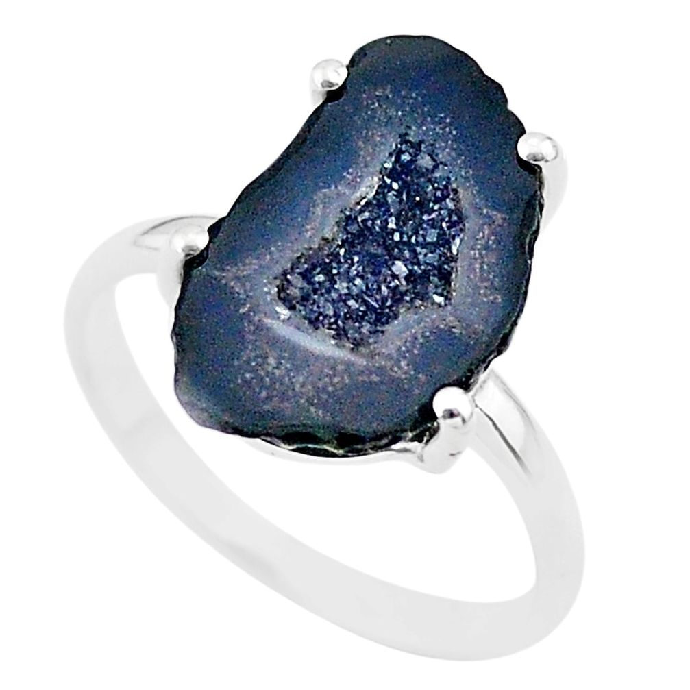 925 silver 4.99cts natural brown geode druzy fancy solitaire ring size 7 t31532