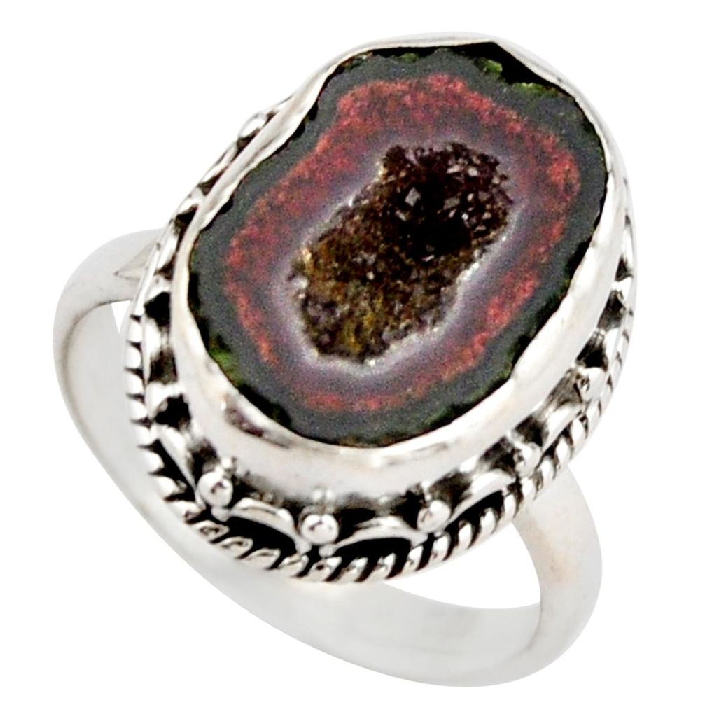 925 silver 7.83cts natural brown geode druzy solitaire ring size 7.5 r21416