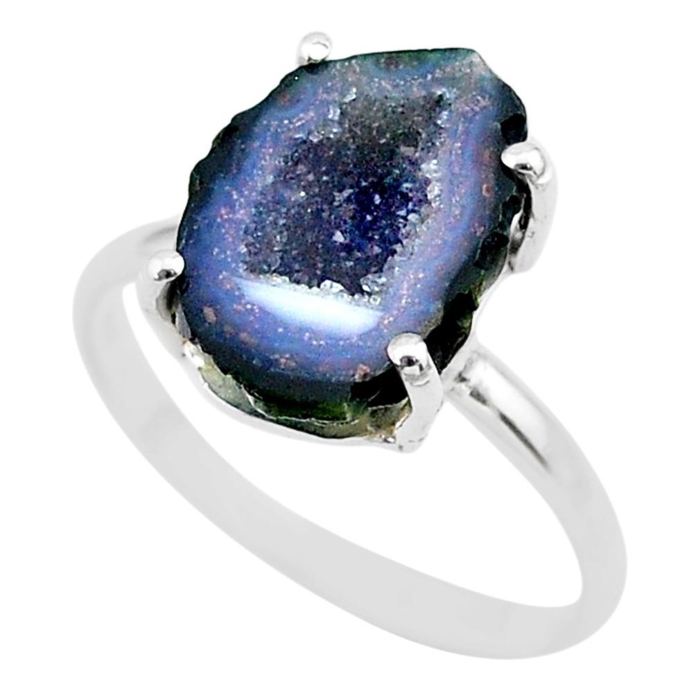 925 silver 5.58cts natural brown geode druzy solitaire ring size 9 t31500