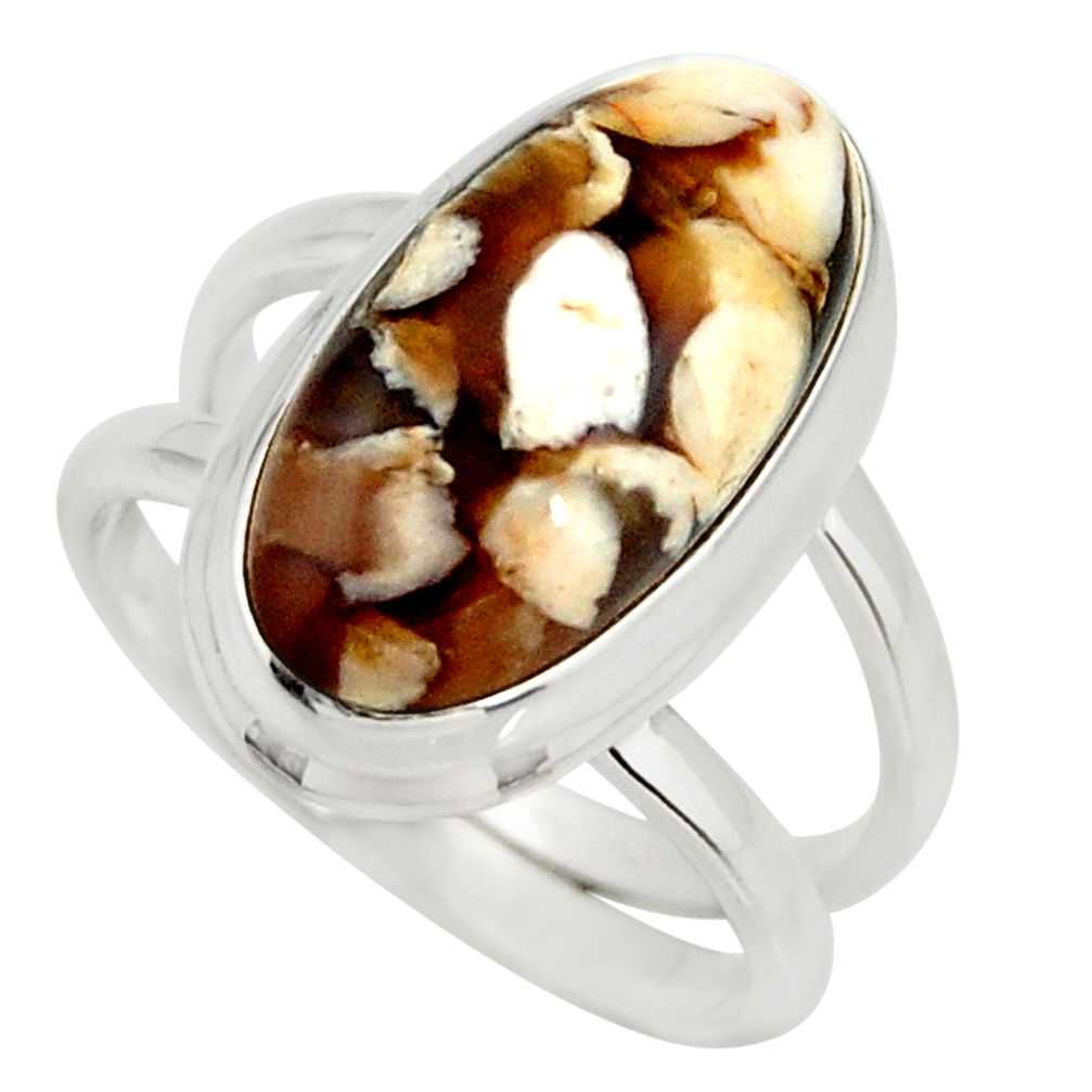 925 silver 6.48cts natural brown peanut petrified wood fossil ring size 7 r27280