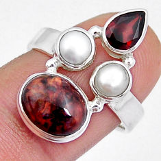 925 silver 7.10cts natural brown pietersite garnet pearl ring size 8 y3933