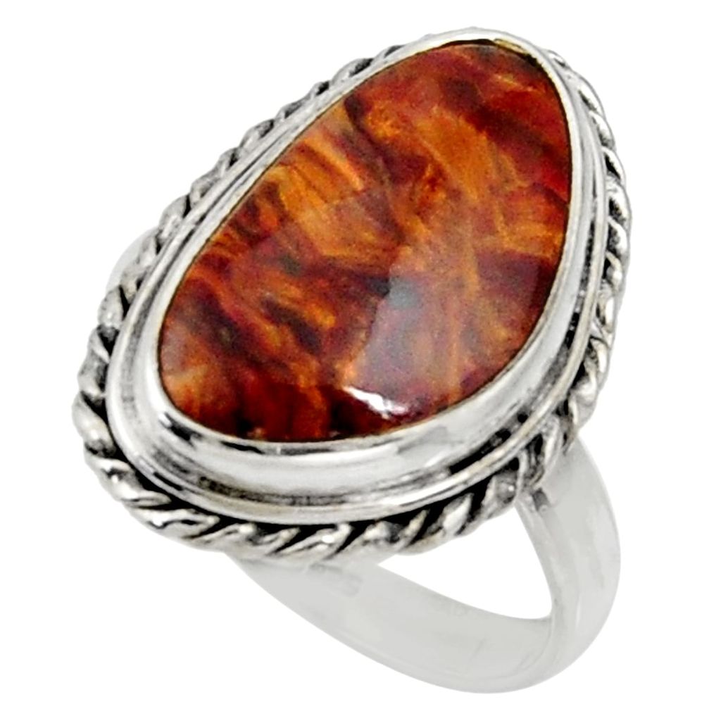 925 silver 10.57cts natural brown pietersite solitaire ring size 8.5 r28184