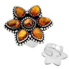 925 silver 13.03cts natural brown tiger's eye adjustable ring size 7 c32510