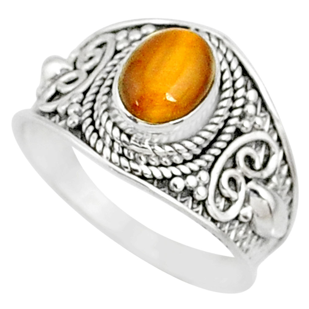 925 silver 1.99cts natural brown tiger's eye oval solitaire ring size 8.5 r81411