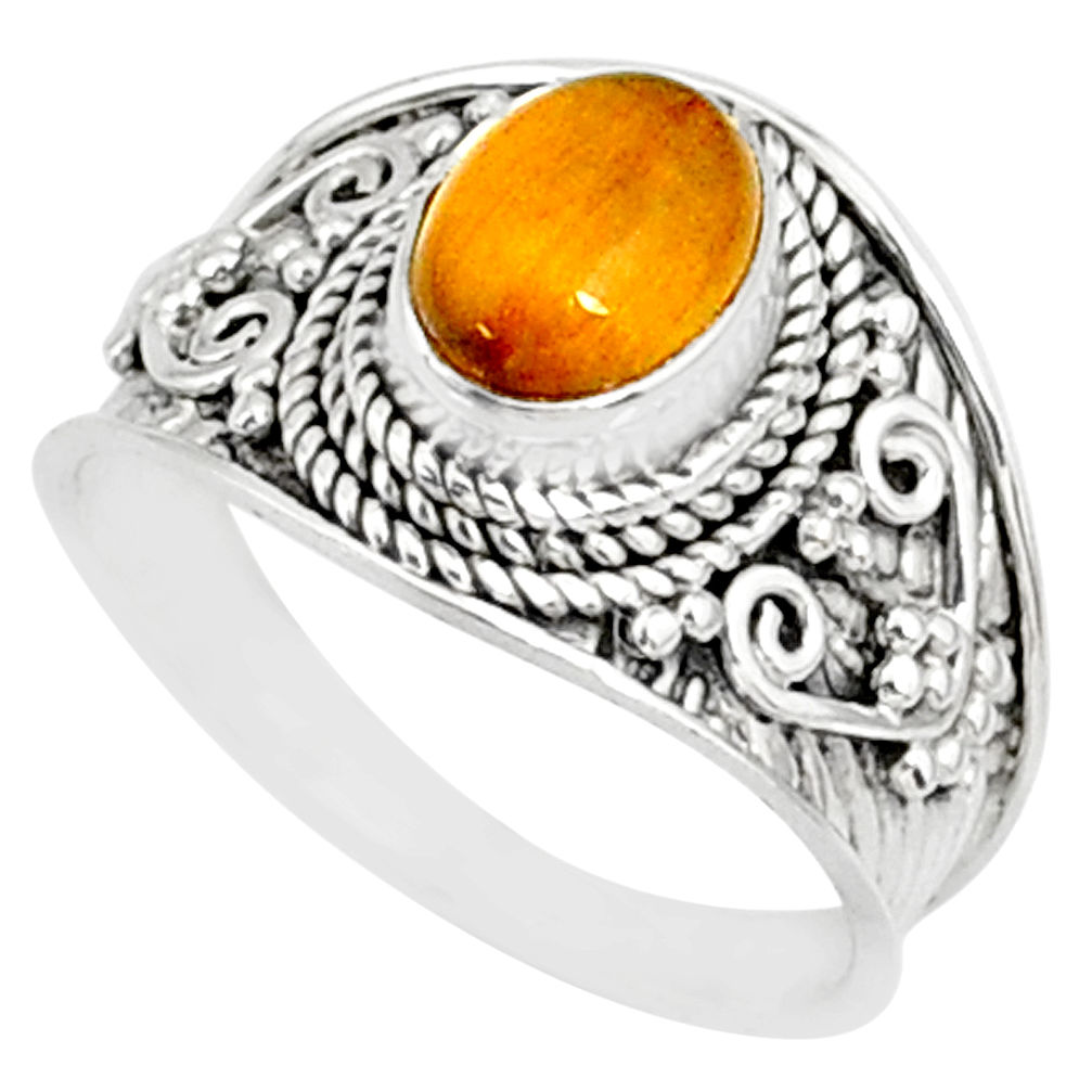 925 silver 2.14cts natural brown tiger's eye oval solitaire ring size 7 r81414