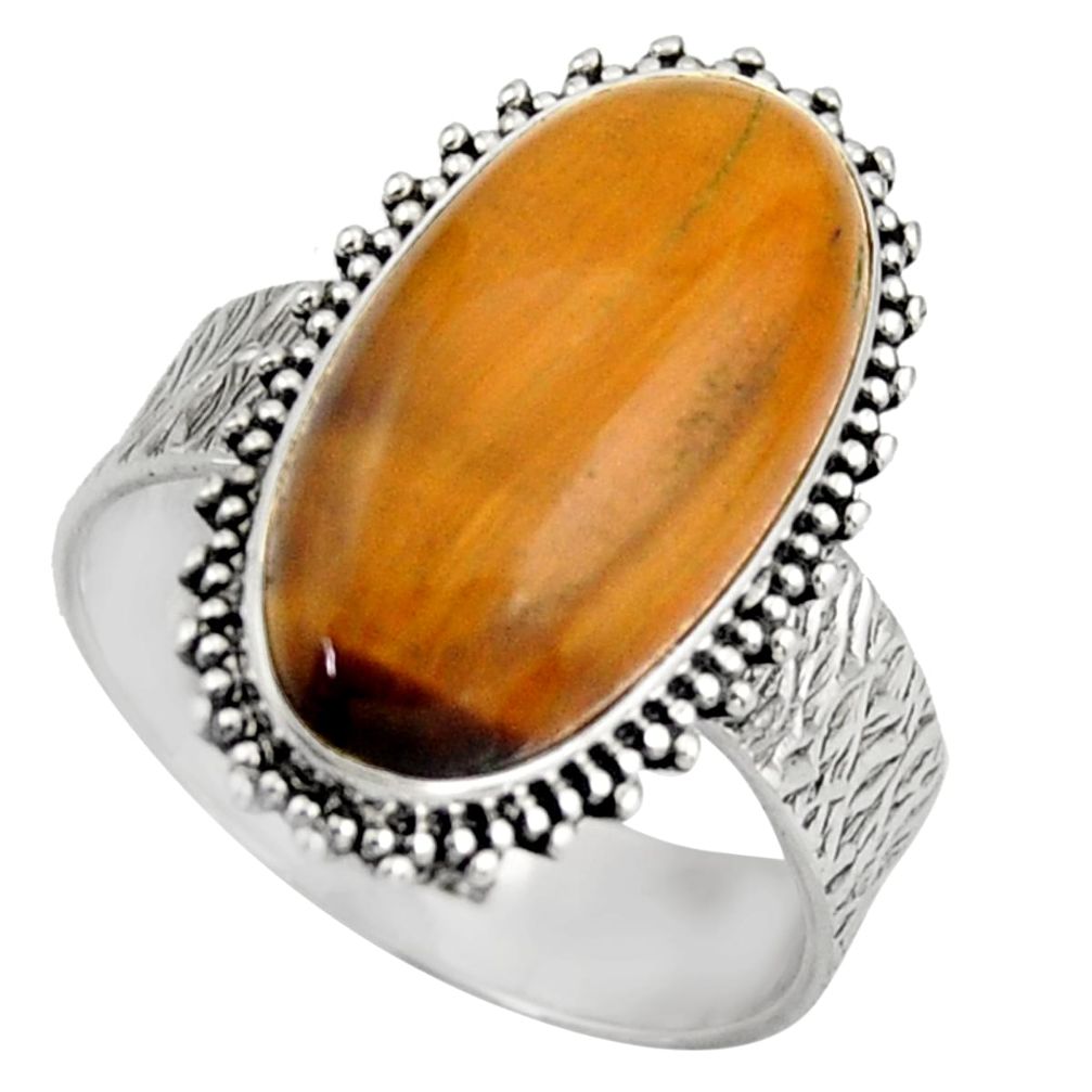 925 silver 8.42cts natural brown tiger's eye oval solitaire ring size 9 d46494