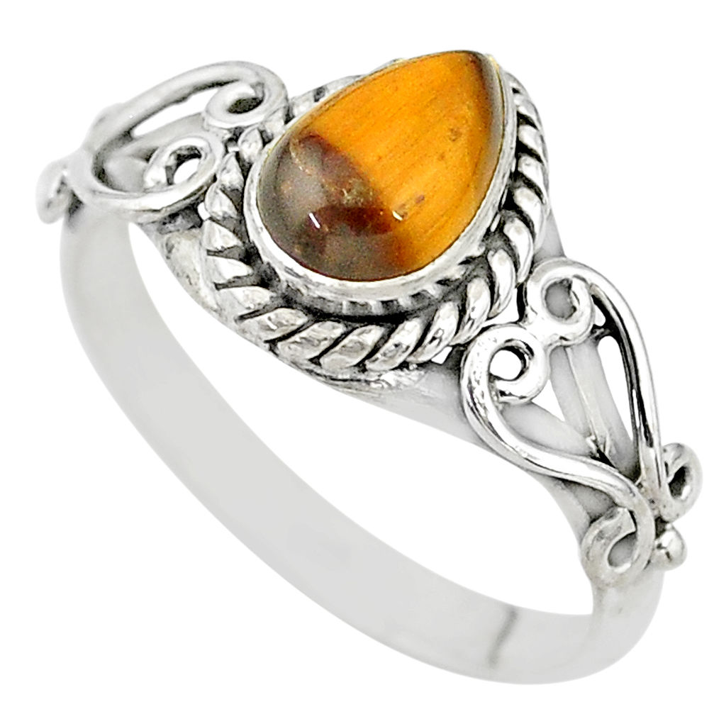 925 silver 1.96cts natural brown tiger's eye solitaire ring jewelry size 8 t7684