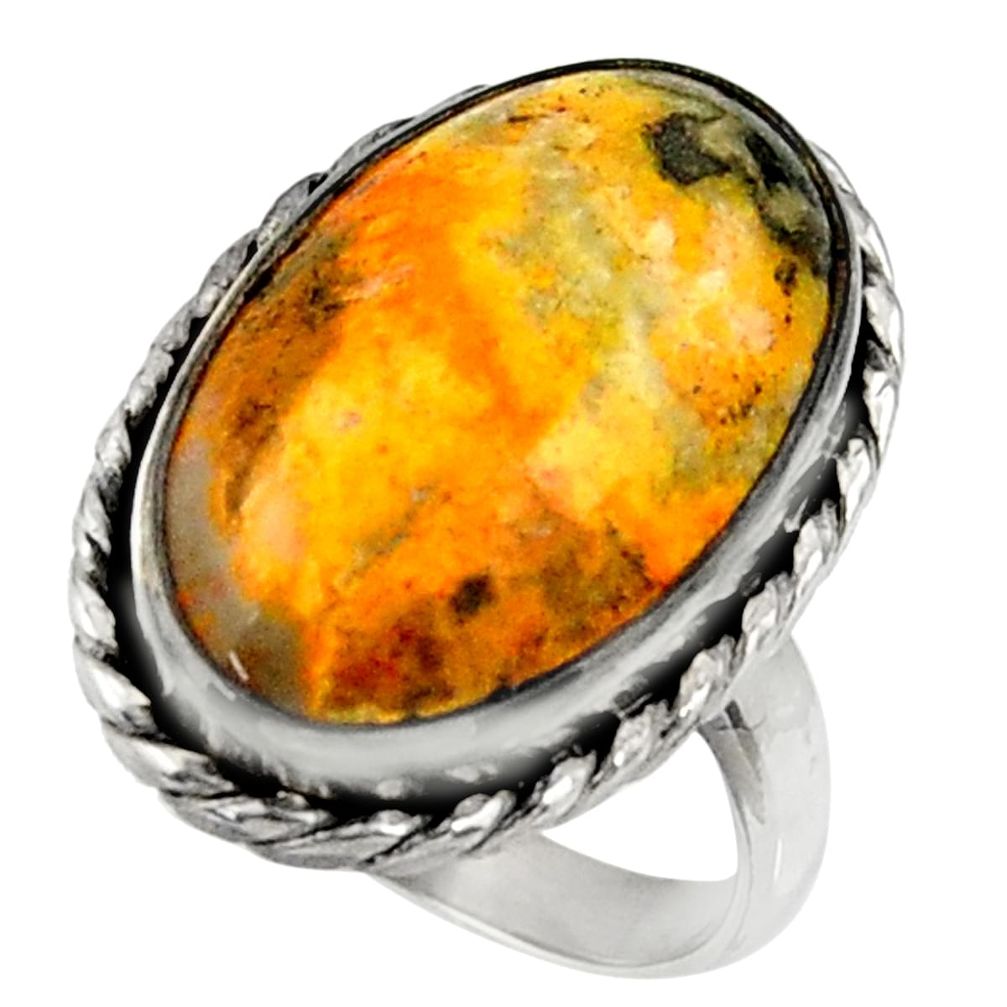 925 silver natural bumble bee australian jasper solitaire ring size 7.5 r28344