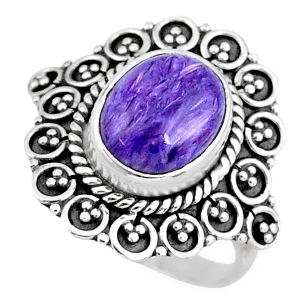 925 silver 5.16cts natural charoite (siberian) oval solitaire ring size 7 r57519