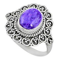 Clearance Sale- 925 silver 4.25cts natural charoite (siberian) solitaire ring size 8 r57539