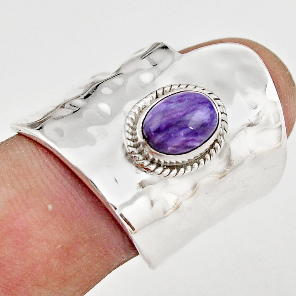925 silver 2.26cts natural charoite adjustable solitaire ring size 8 r21336
