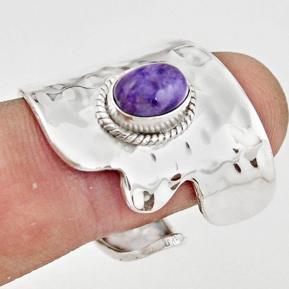 925 silver 2.19cts natural charoite adjustable solitaire ring size 9 r21325