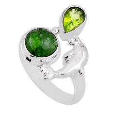 925 silver 4.33cts natural chrome diopside peridot dolphin ring size 6.5 n26064