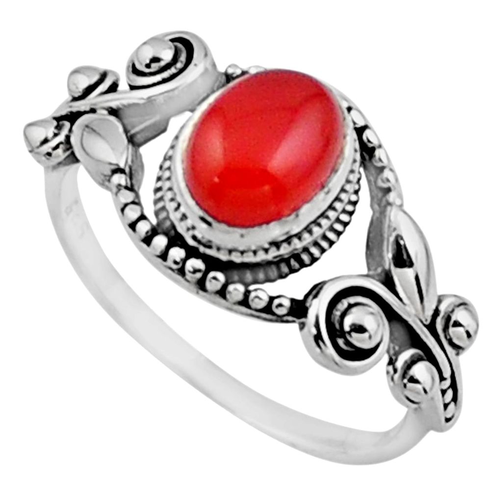 925 silver 2.00cts natural cornelian (carnelian) solitaire ring size 8.5 r54528