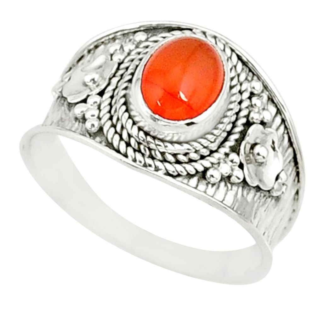 925 silver 1.99cts natural cornelian (carnelian) solitaire ring size 9 r81507