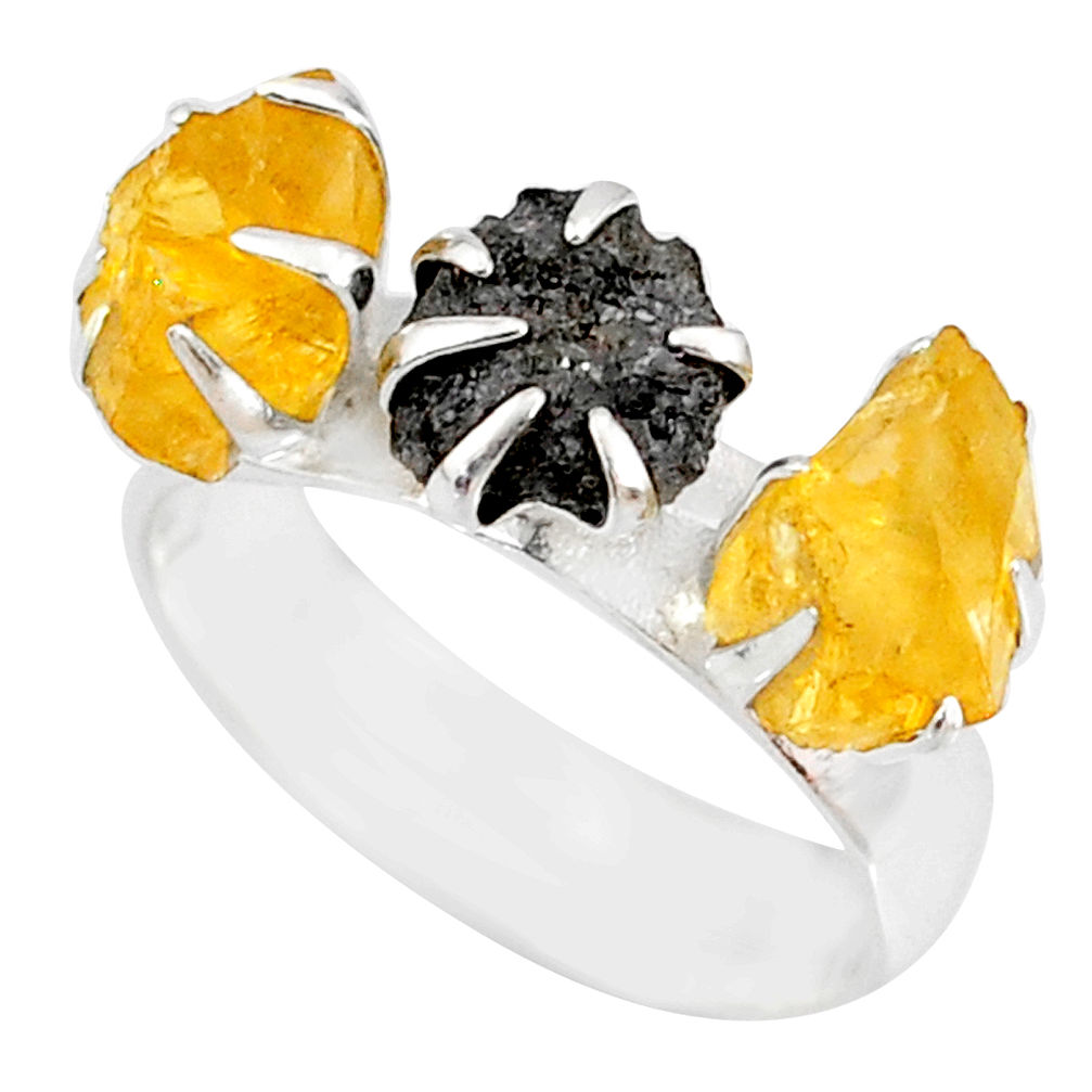 925 silver 5.81cts natural diamond raw citrine rough fancy ring size 7 r79223