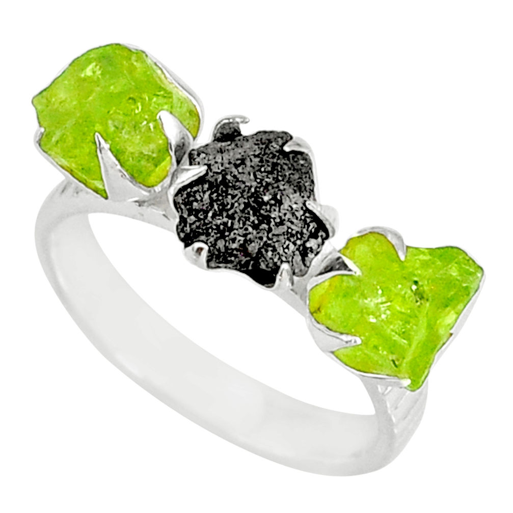 925 silver 5.51cts natural diamond raw peridot rough fancy ring size 8 r79214