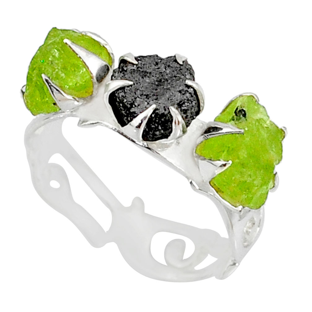 925 silver 5.55cts natural diamond raw peridot rough ring size 7.5 r79236