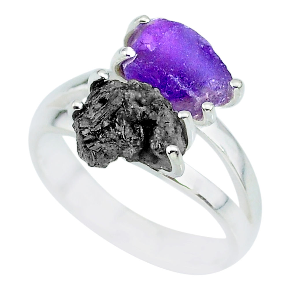 925 silver 6.39cts natural diamond rough amethyst rough fancy ring size 7 r92210
