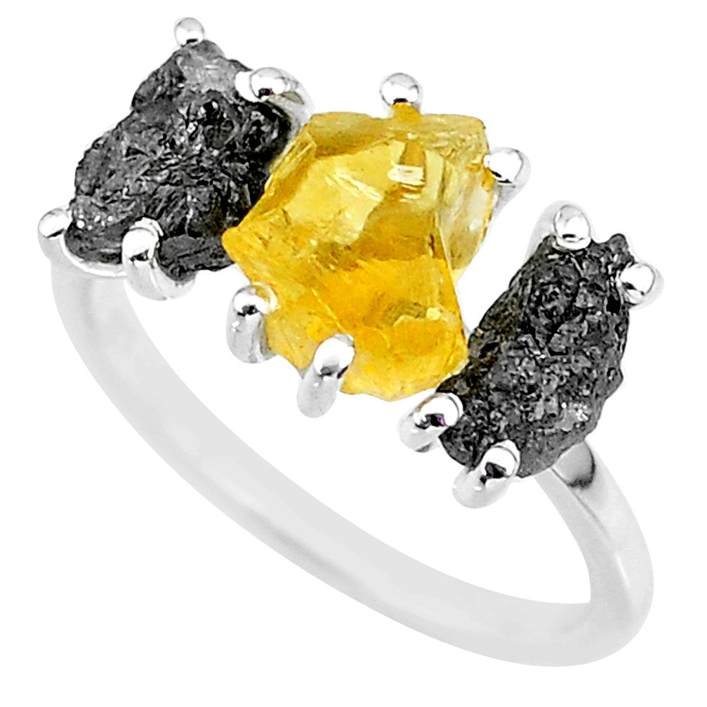 925 silver 7.66cts natural diamond rough citrine rough fancy ring size 7 r92187