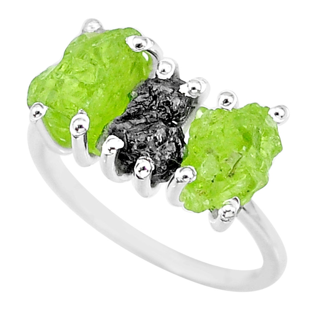 925 silver 8.93cts natural diamond rough green peridot raw ring size 7 r92132