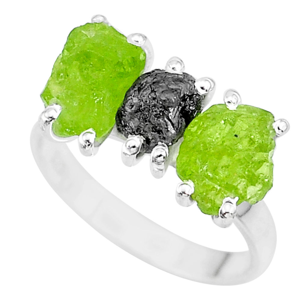 925 silver 9.31cts natural diamond rough green peridot raw ring size 8 r92099