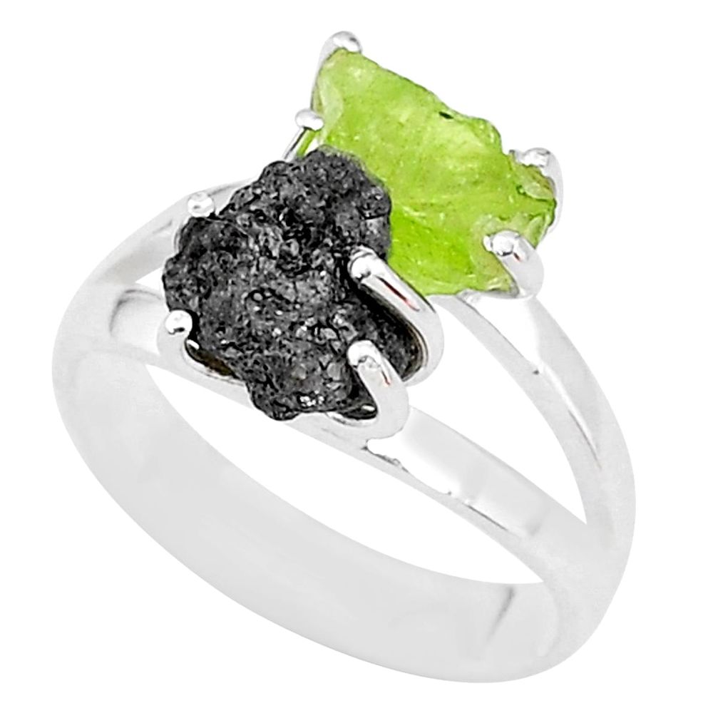 925 silver 7.24cts natural diamond rough peridot rough fancy ring size 7 t4299