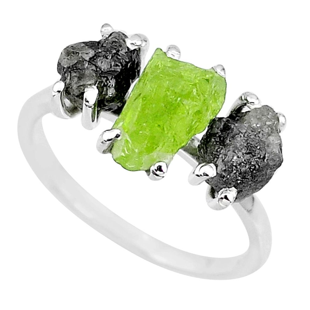 925 silver 8.51cts natural diamond rough peridot rough fancy ring size 8 r92153