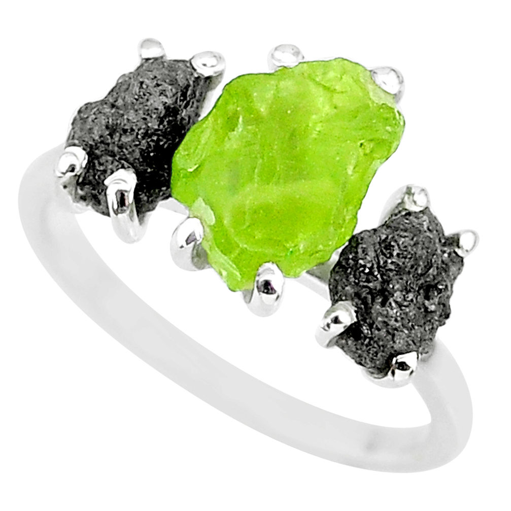 925 silver 8.12cts natural diamond rough peridot rough fancy ring size 8 r92179