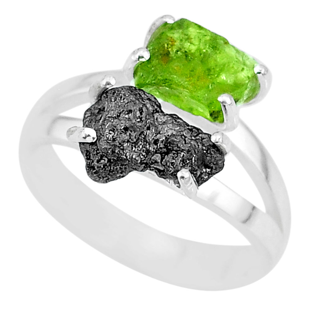 925 silver 7.29cts natural diamond rough peridot rough fancy ring size 8 r92228