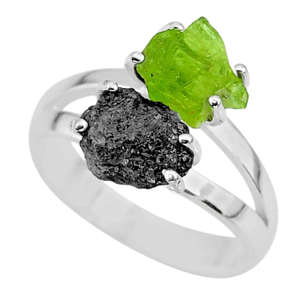 925 silver 6.35cts natural diamond rough peridot rough fancy ring size 8 r92264