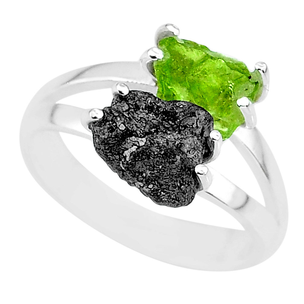 925 silver 6.03cts natural diamond rough peridot rough fancy ring size 8 r92284