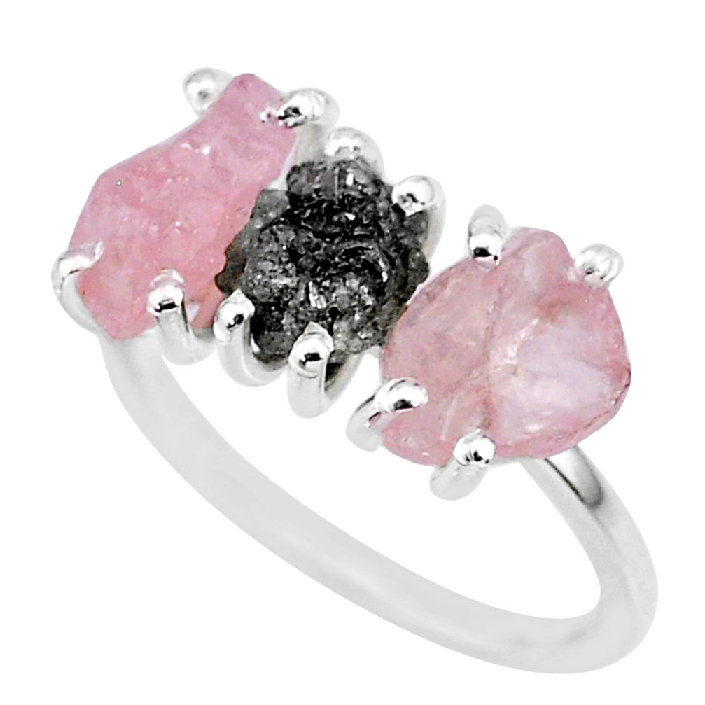 925 silver 7.17cts natural diamond rough rose quartz raw ring size 7 r92093