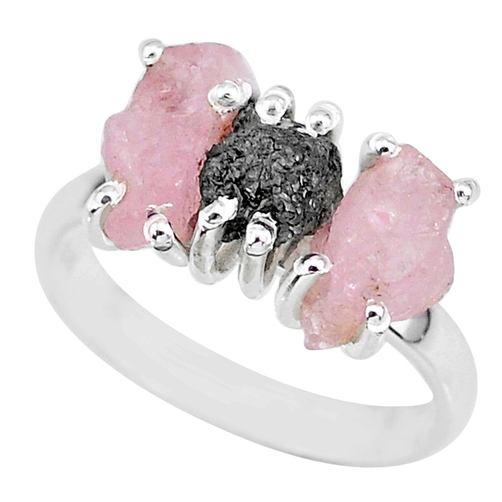 925 silver 9.37cts natural diamond rough rose quartz raw ring size 8 r92128