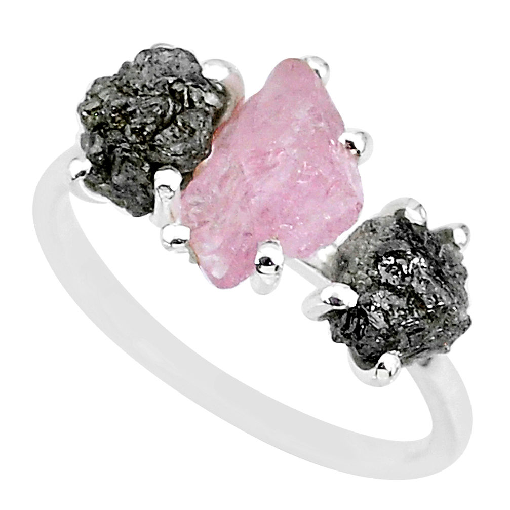 925 silver 7.66cts natural diamond rough rose quartz rough ring size 9 r92198