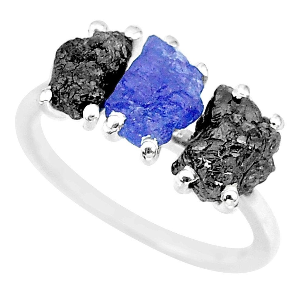 925 silver 7.17cts natural diamond rough tanzanite raw ring size 7 r92195