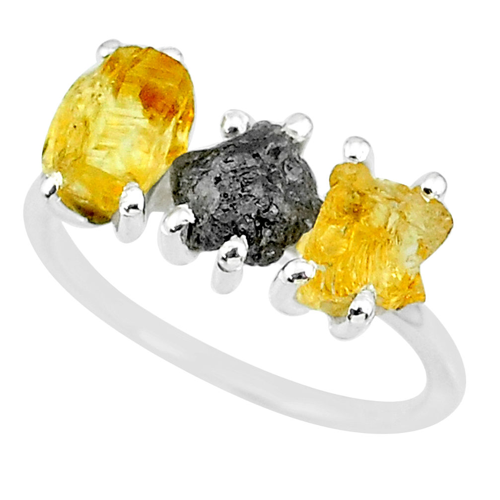 925 silver 7.17cts natural diamond rough yellow citrine raw ring size 7 r92107