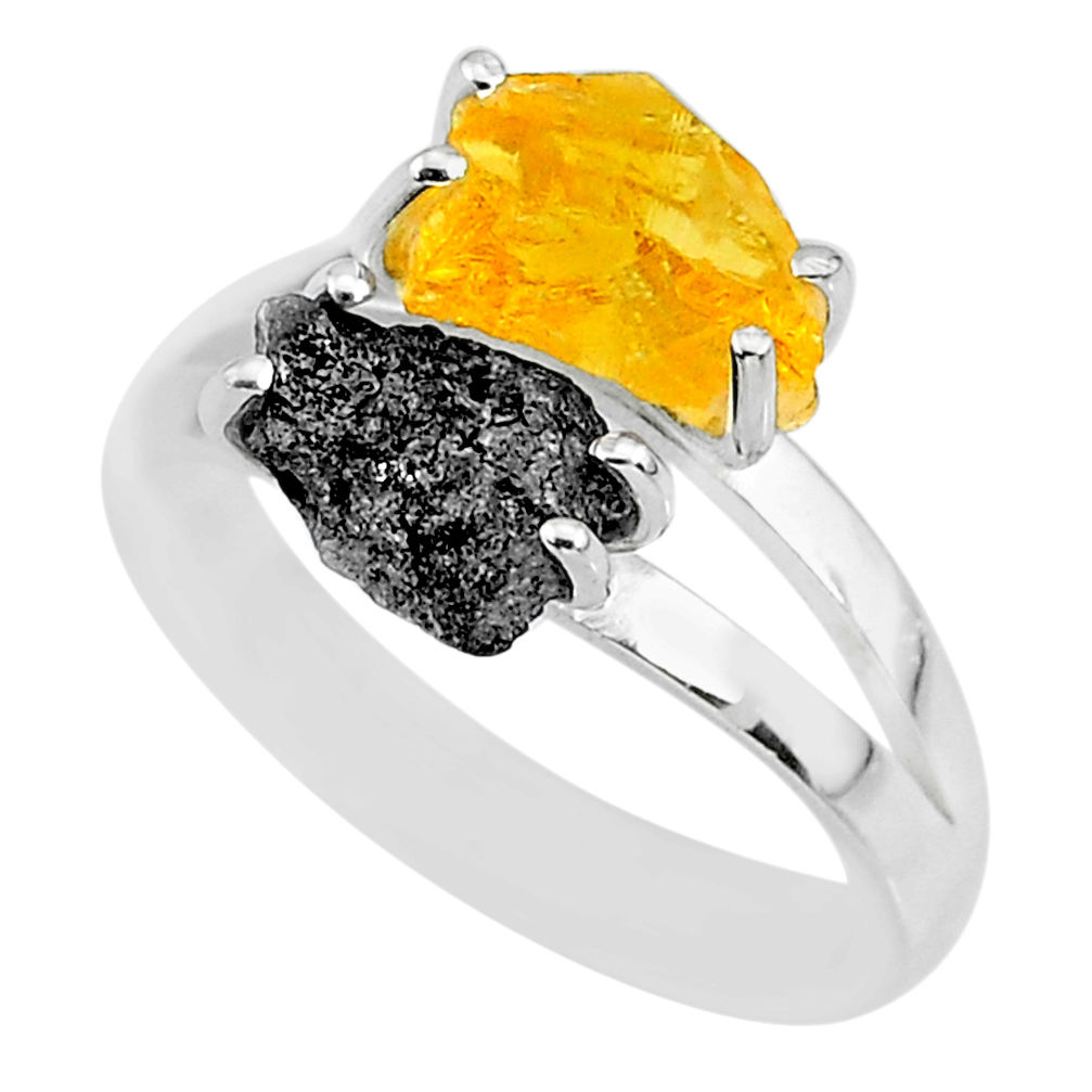 925 silver 6.39cts natural diamond rough yellow citrine rough ring size 9 r92237