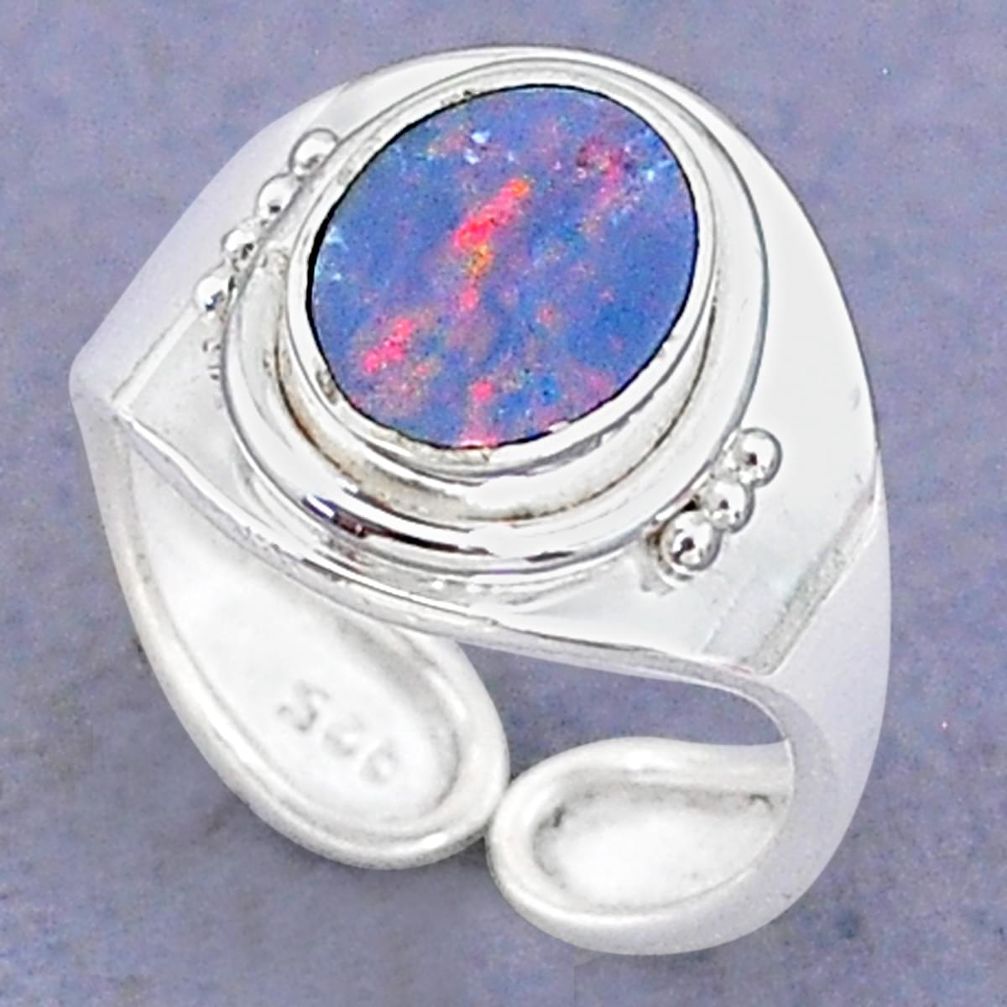 925 silver 2.31cts natural doublet opal australian adjustable ring size 5 t8700