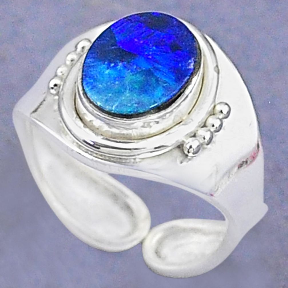 925 silver 2.68cts natural doublet opal australian adjustable ring size 5 t8708
