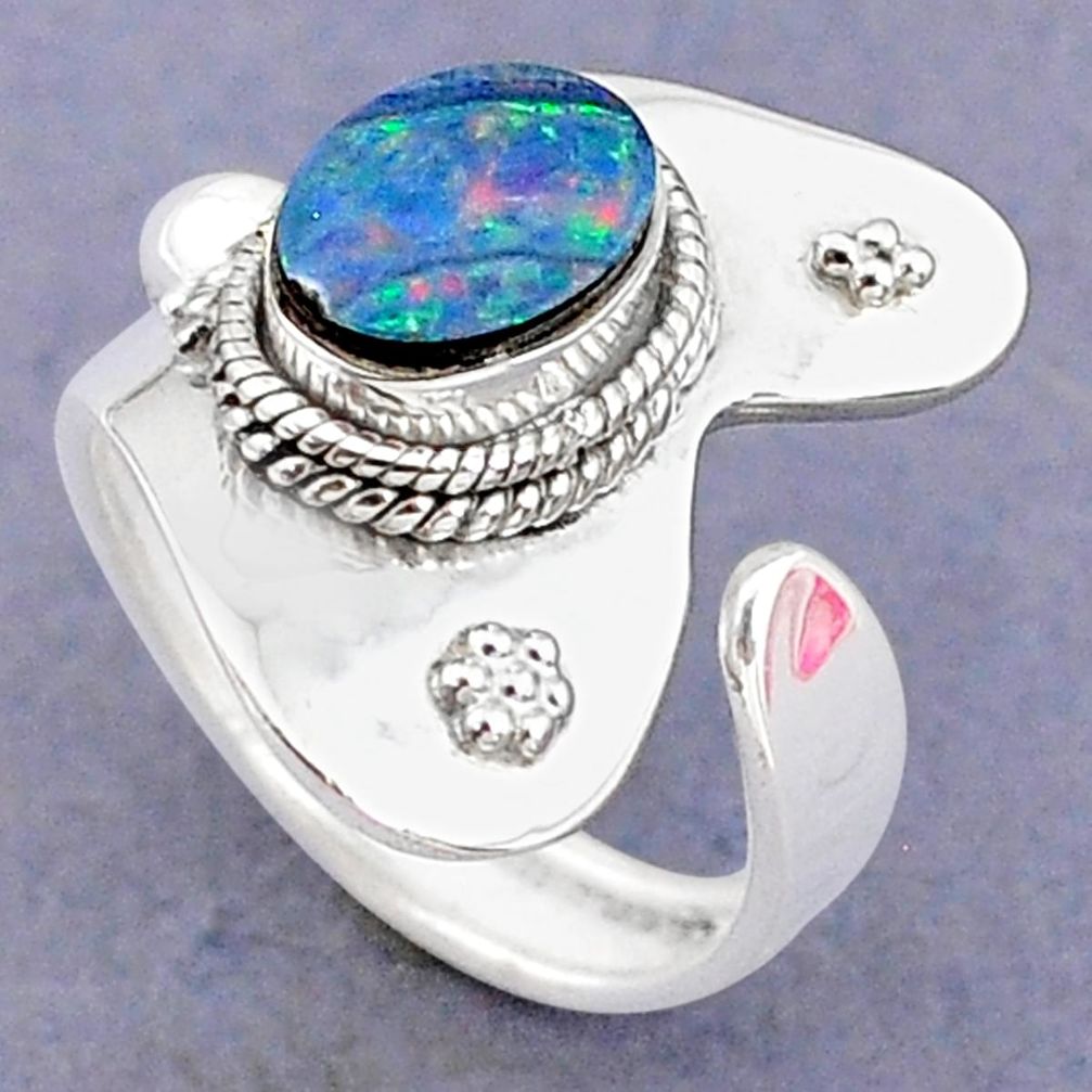 925 silver 1.81cts natural doublet opal australian adjustable ring size 6 t8684