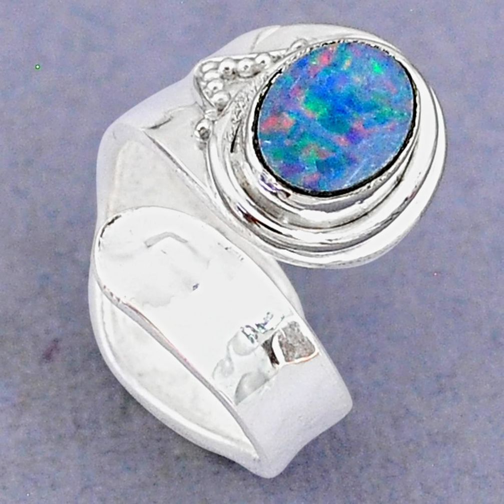 925 silver 2.05cts natural doublet opal australian adjustable ring size 6 t8688