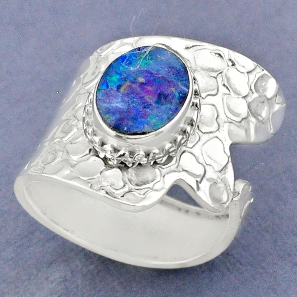 925 silver 3.84cts natural doublet opal australian adjustable ring size 8 r63409