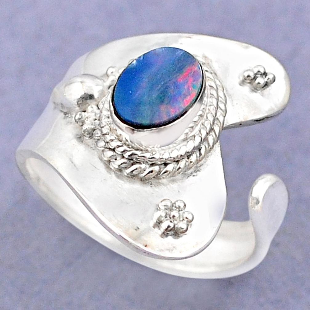 925 silver 1.74cts natural doublet opal australian adjustable ring size 8 t88235