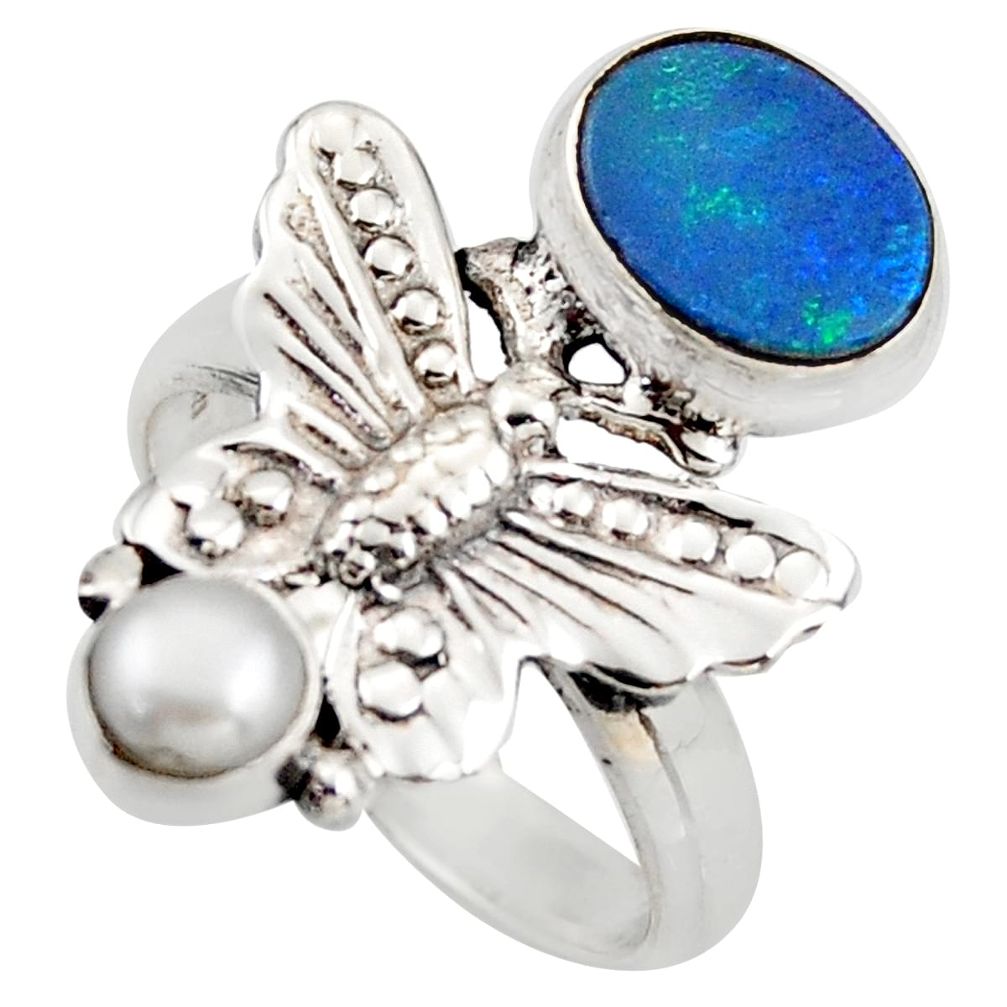 925 silver 4.02cts natural doublet opal australian butterfly ring size 7 d46094