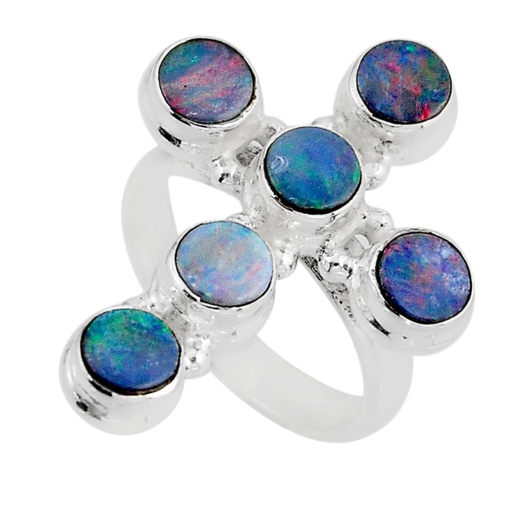 925 silver 2.89cts natural doublet opal australian cross ring size 6.5 y57233