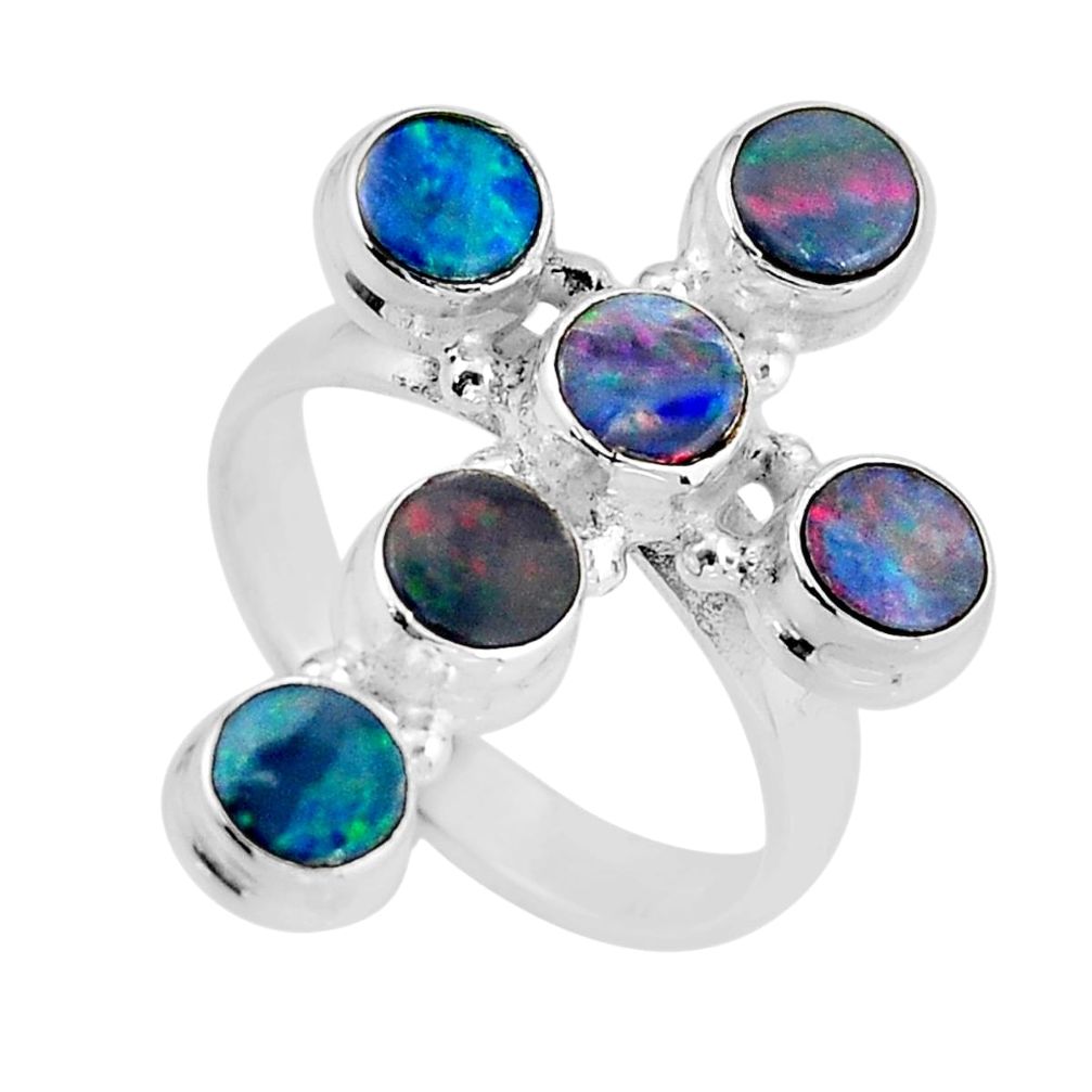 925 silver 2.97cts natural doublet opal australian cross ring size 8.5 y57237